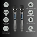 Kit 2 Microfones Sem Fio Profissional Uhf Led Com Receptor - Imagem 7