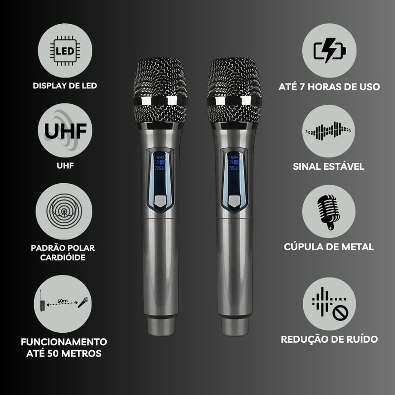 Kit 2 Microfones Sem Fio Profissional Uhf Led Com Receptor - Imagem 7