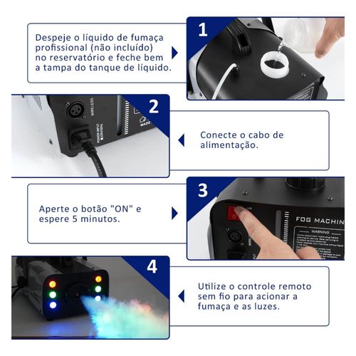 Máquina de Fumaça XZhang Durawell XH-1200W-1 Iluminação RGB Controle Sem Fio - Imagem 5