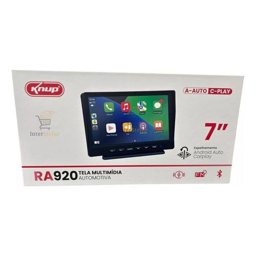 Multimídia Universal Carplay Android Auto Tela Portátil 7pol Cor Preto - Imagem 2
